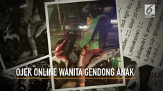 Potret ojek online wanita ini mengundang perhatian warganet. Pasalnya, ia mencari nafkah sambil menggendong anaknya yang masih kecil.