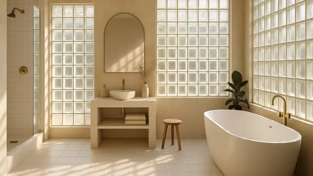 Inspirasi Desain Glass Block Kamar Mandi yang Lagi Tren di 2025/via AI