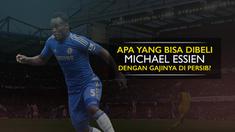 Berita video motion grafis tentang apa saja yang bisa dibeli Michael Essien dengan gaji yang dia dapatkan di Persib Bandung.
