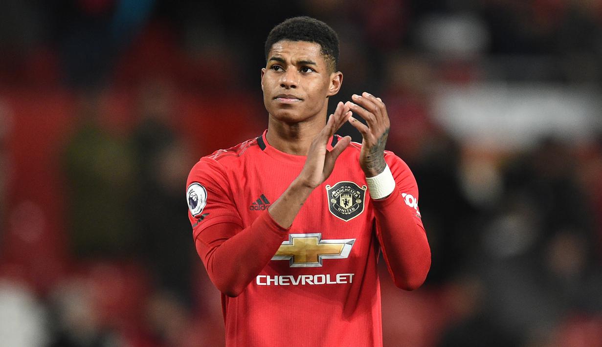 3. Marcus Rashford (6 gol) - Marcus Rashford tampil apik bersama Manchester United saat mencetak hattrick ke gawang RB Leipzig di Liga Champions. Pemain berusia 23 tahun ini telah menyumbangkan enam gol dari lima laganya di Liga Champions musim ini. (AFP/Oli Scarff)