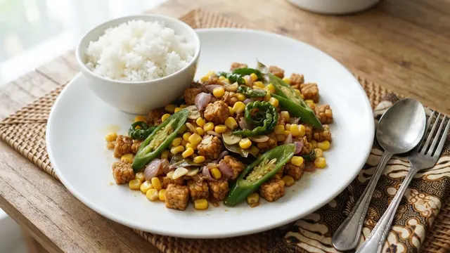 Tumis Tempe Jagung Manis Cabai Hijau