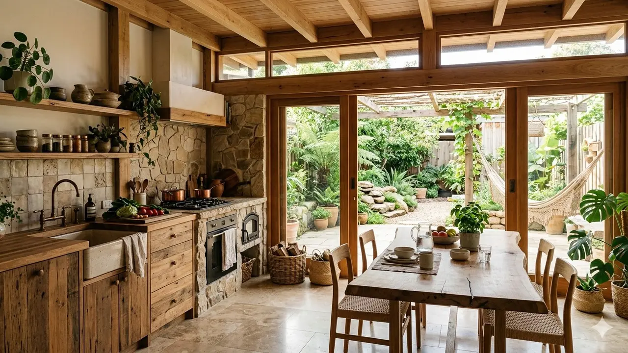 Rumah Mungil Type 45 dengan Dapur Terbuka Menyatu Ruang Makan (Foto: Gemini AI)