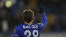 Pemain Chelsea, Marc Guiu melakukan selebrasi setelah mencetak hattrick ke gawang Shamrock Rovers pada laga lanjutan UEFA Conference League di Stamford Bridge, London, Inggris, Jumat (20/12/2024) WIB. (AP Photo/Ian Walton)