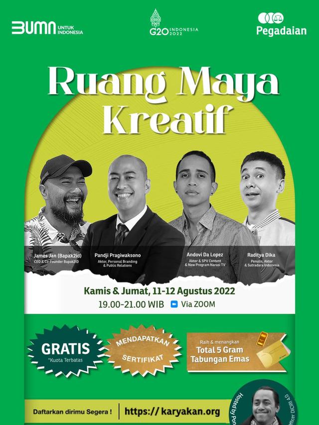 Pandji Pragiwaksono dan Raditya Dika mengisi pelatihan konten kreator yang digelar Ruang Maya Kreatif