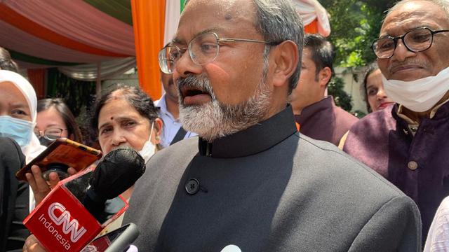 Duta Besar India di Jakarta, Manoj Kumar Bharti dalam perayaan Hari Kemerdekaan ke-75 di India House, Senin (15/8/2022).