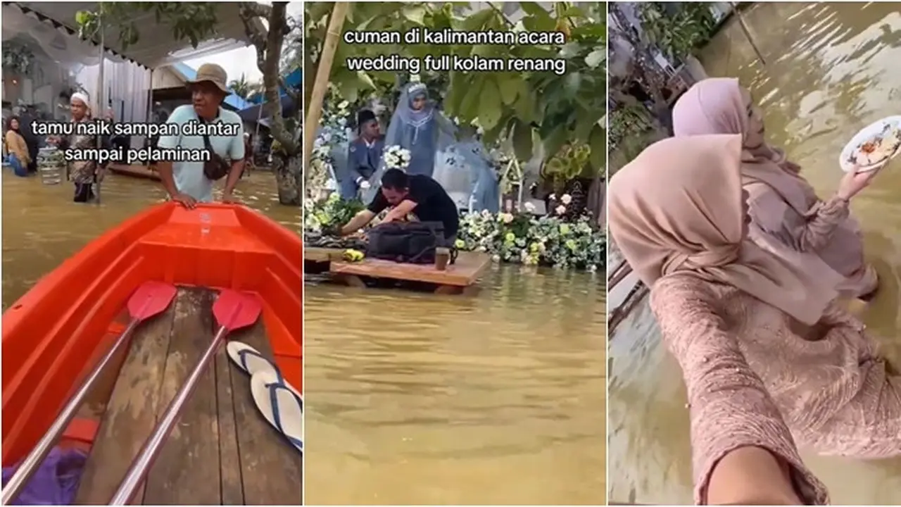 Viral Acara Pernikahan Tetap Digelar Meski Banjir, Tamu Diantar Pakai Sampan