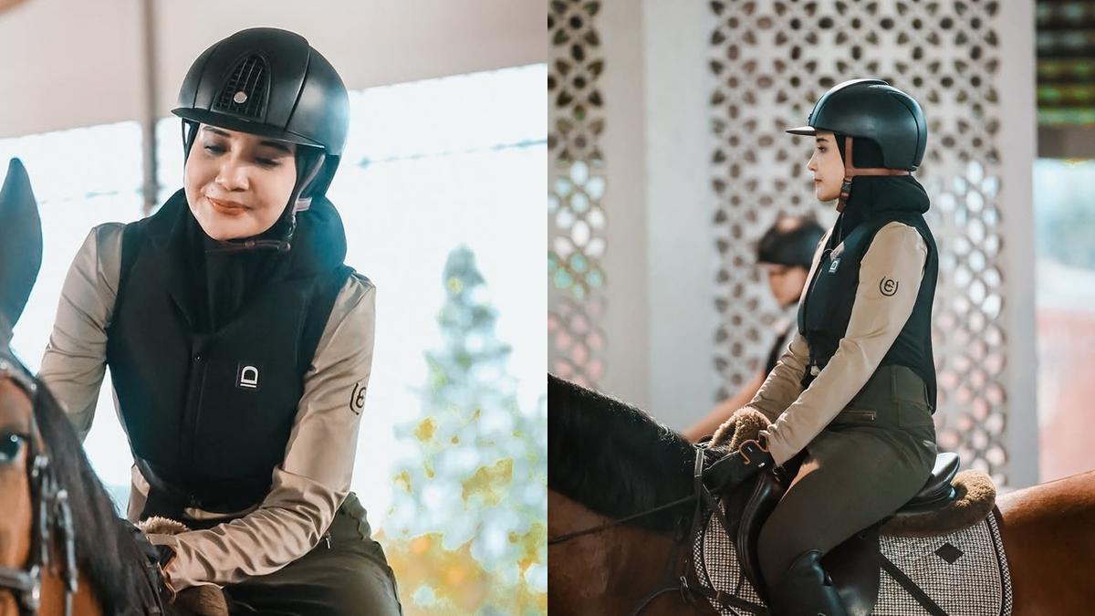 5 Potret Zaskia Sungkar Berkuda Saat Puasa, Latihan di Lapangan Nabila Syakieb