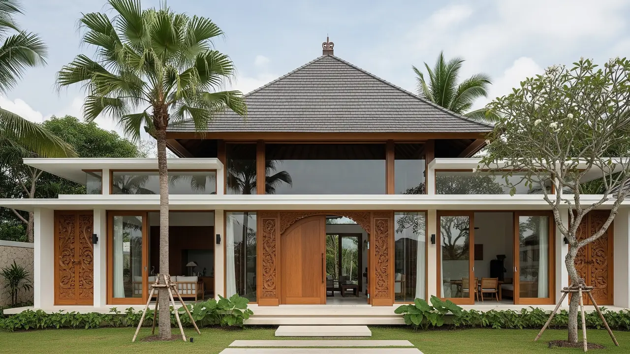 Rumah Minimalis Atap Limasan Modern dengan Bukaan Banyak (Image by Gemini AI)