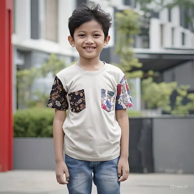 Model Baju Anak Atasan Polos Kombinasi (Image by Meta AI)