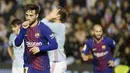 Striker Barcelona, Jose Arnaiz, melakukan selebrasi usai mencetak gol ke gawang Celta Vigo pada leg pertama babak 16 besar Copa del Rey di Stadion Balaidos, Kamis (4/1/2018). Kedua tim bermain imbang 1-1. (AP/Lalo R. Villar)