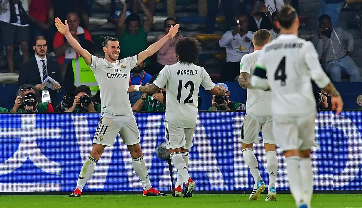 Gareth Bale telah memenangkan gelar Piala Dunia Antarklub FIFA sebanyak epat kali bersama Real Madrid. Hattricknya ke gawang Kashima Antlers pada 2018 menambah koleksi golnya menjadi enam kali pada turnamen tersebut. (AFP/Giuseppe Cacace)