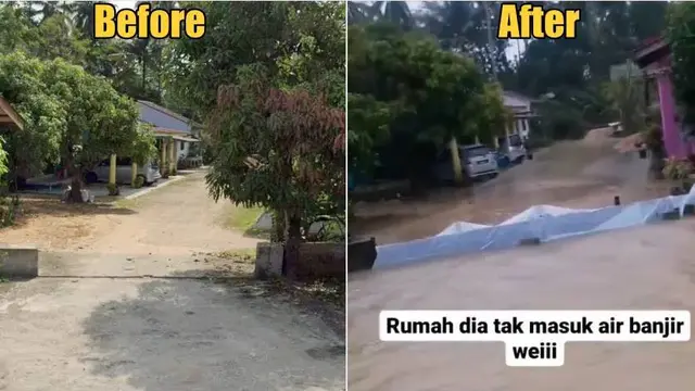Diguyur Hujan Deras, Pria Ini Bangun Tanggul Agar Rumahnya Tak Kebanjiran