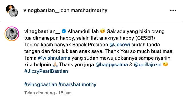 Unggahan Vino G. Bastian. (Foto: Dok. Instagram @vinogbastian__)
