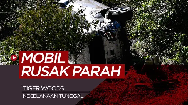 Berita video gambar udara yang menunjukkan kerusakan parah mobil pegolf Tiger Woods usai kecelakaan tunggal di Los Angeles, Rabu (23/2/21)