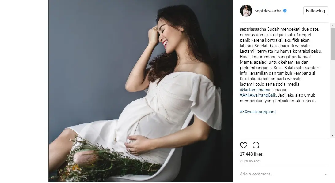 Acha Septriasa tengah menunggu kehadiran buah hatinya di dunia (Foto: Instagram)