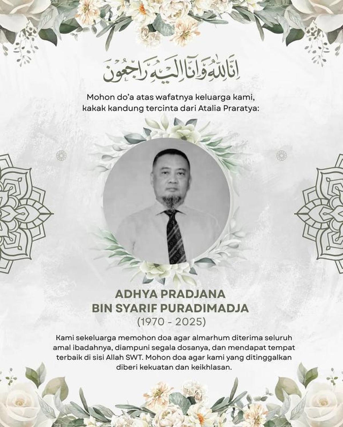 Atalia Praratya Berduka, Kakak Tercinta Meninggal Dunia di Usia 55 Tahun