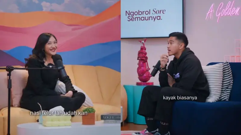 Kaesang Pangarep, putra ketiga Presiden Jokowi saat berbincang dengan Putri Tanjung