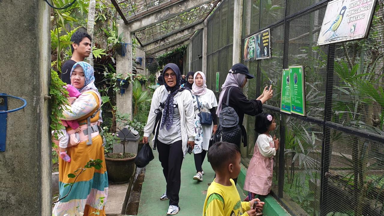 Para pengunjung tengah menikmati momen libur Natal 2024 dan Tahun Baru 2025 (Nataru) di area Taman Satwa Cikembulan, Kadungora, Garut, Jawa Barat. (Liputan6.com/Jayadi Supriadin)