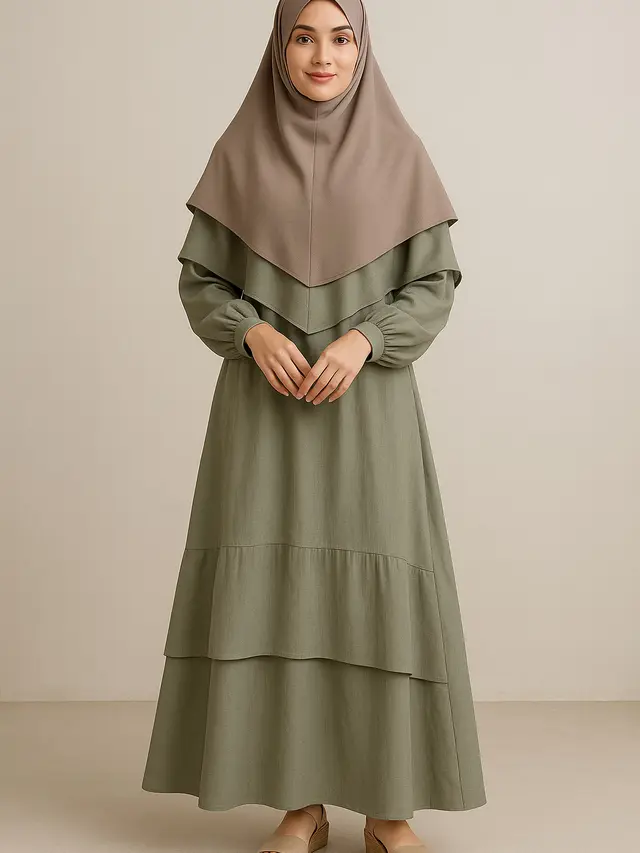 Model Gamis Syari Bahan Linen Longgar Trend 2025/Ilustrasi AI
