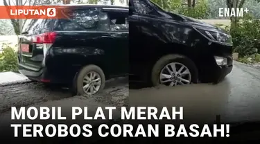 Duh! Mobil Dinas Plat Merah Kadispora Lubuklinggau Terobos Jalan Cor Basah