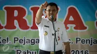 Gubernur DKI Basuki Tjahaja Purnama atau Ahok memberi sambutan pada peresmian Ruang Publik Terpadu Ramah Anak (RPTRA) di Pejagalan, Jakarta, Rabu (6/4). (Liputan6.com/Faizal Fanani)