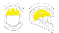 Ilustrasi sistem keselamatan MIPS pada helm pembalap MotoGP.