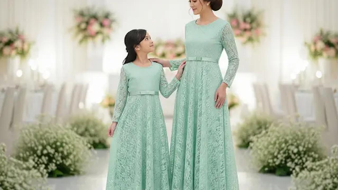 Long Dress Brokat A-Line Klasik/Baju Brokat Anak Kembaran dengan Ibu untuk Pesta (Sumber: gemini.com)