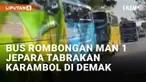 Insiden kecelakaan kembali menimpa bus pariwisata rombongan sekolah. Bus rombongan MAN 1 Jepara bertabrakan di Demak, Jawa Tengah saat hendak menuju Bali pada Rabu (3/7/2024). Detik-detik insiden terekam kamera pengendara lain.