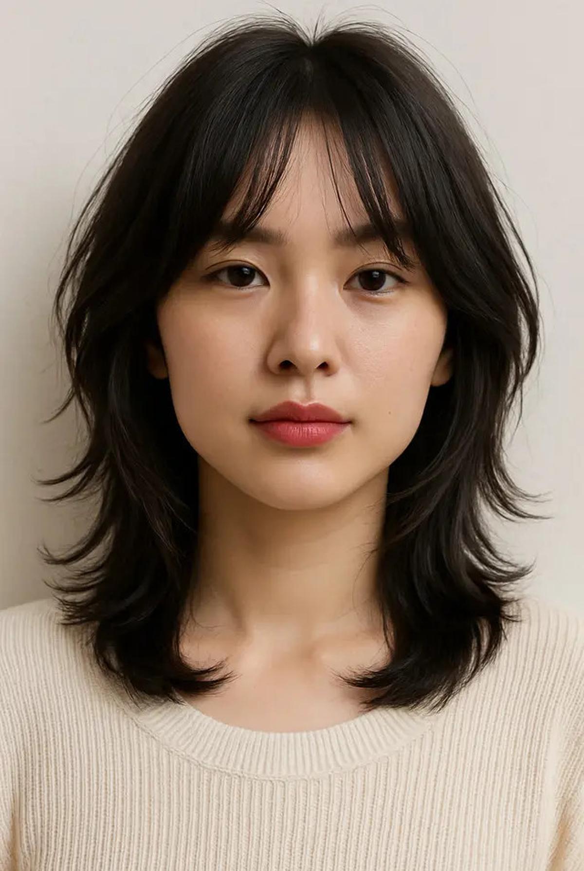 6 Model Rambut Poni Belah Tengah yang Bikin Volume Tipis Jadi Mengembang