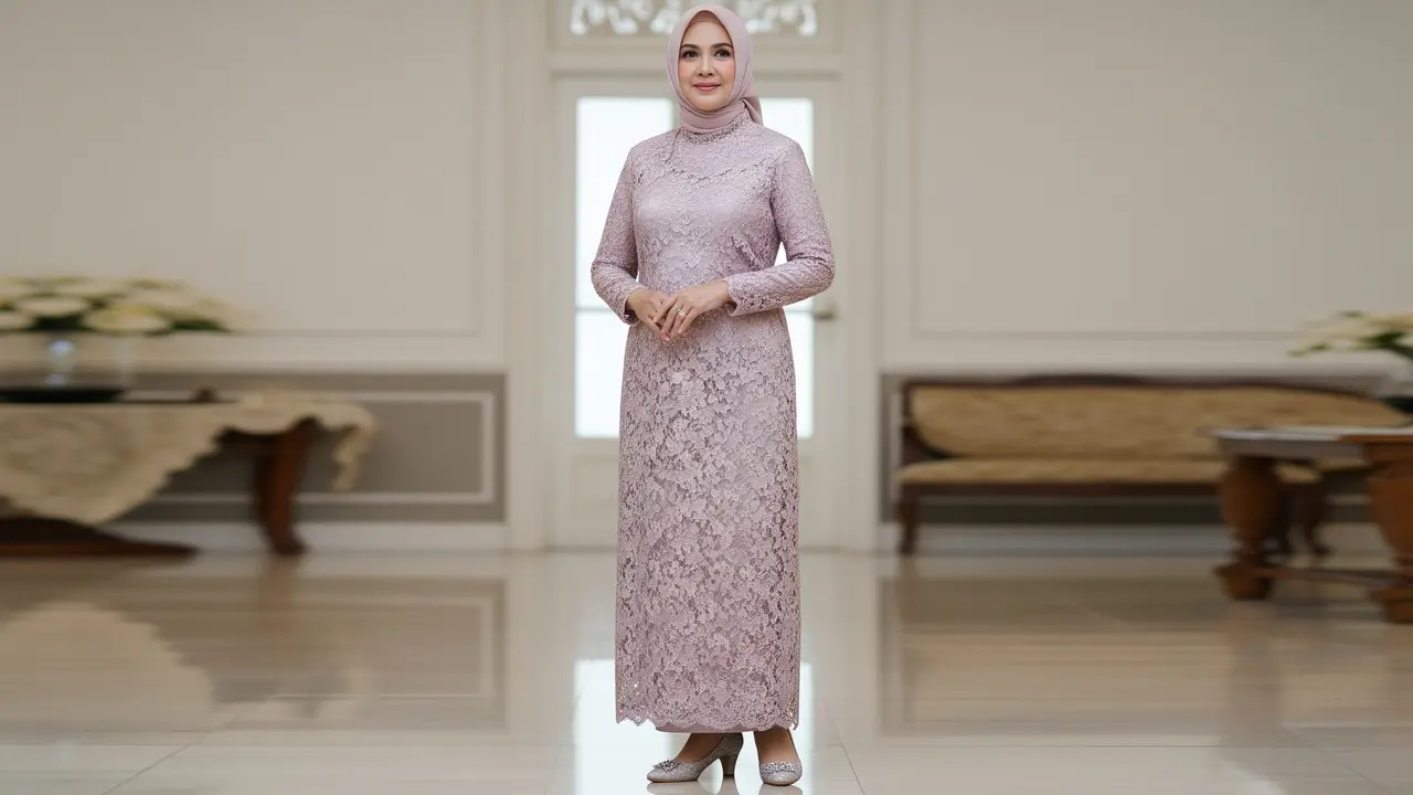 Model Gamis Brokat untuk Usia 50 Tahun ke Atas