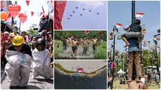 Foto kolase perayaan Hari Ulang Tahun (HUT) ke-78 Republik Indonesia (RI). (AFP)