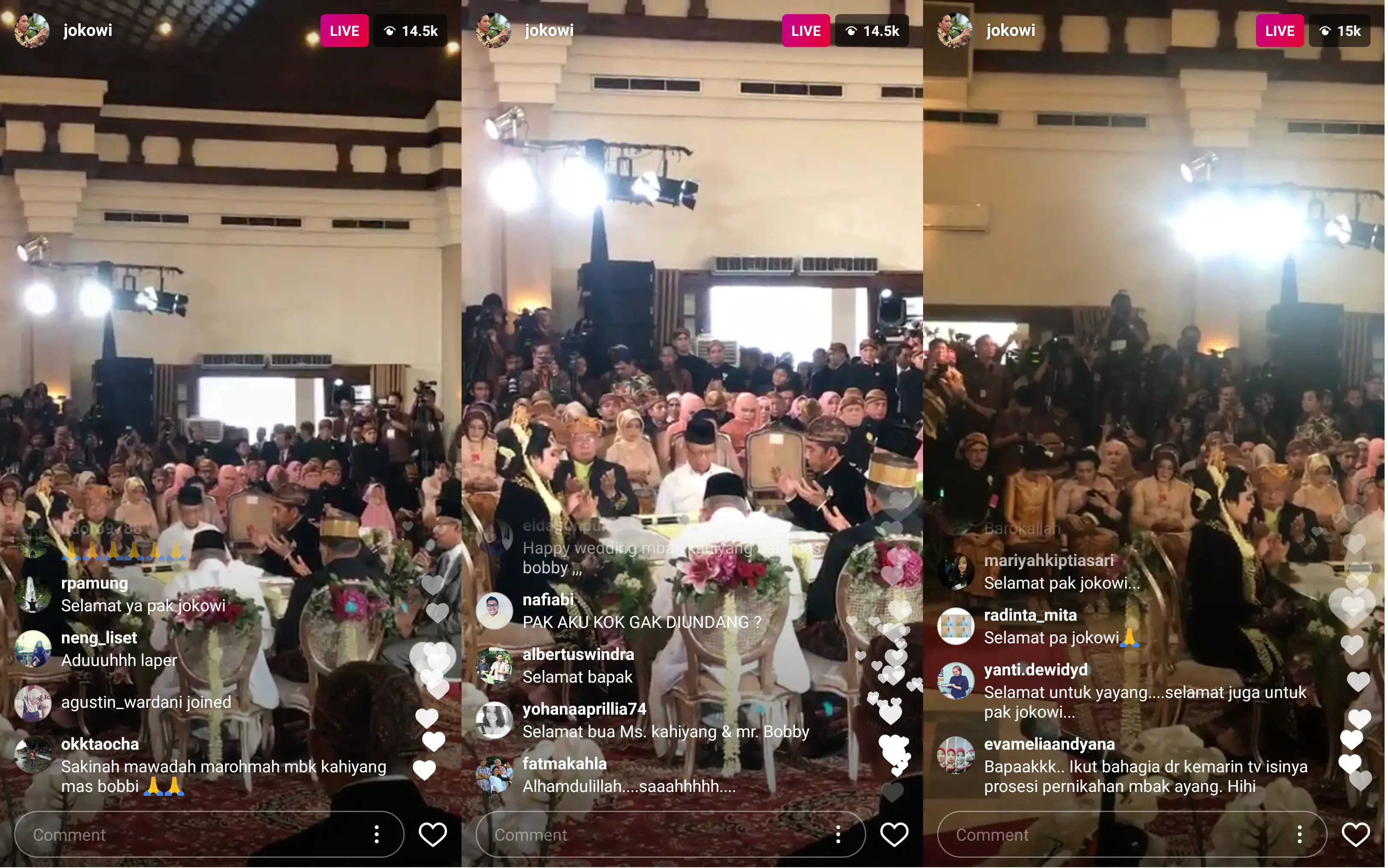 Akun Instagram Presiden Jokowi menayangkan Instagram Live akad nikah Kahiyang Ayu dan Bobby Nasution (Liputan6.com/ Agustin Setyo W)