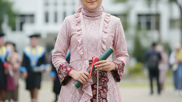 Model Gamis Midi Kombinasi Brokat untuk Wisuda