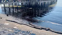 Limbah hitam mencemari perairan laut di Kampung Melayu, Kelurahan Batu Besar, Kecamatan Nongsa, Kota Batam, Kepulauan Riau (Kepri). (Liputan6.com/ Ajang Nurdin)