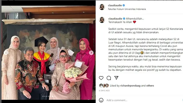 Claudia Andhara wisuda S-2 (Foto: Instagram claudiaudie)