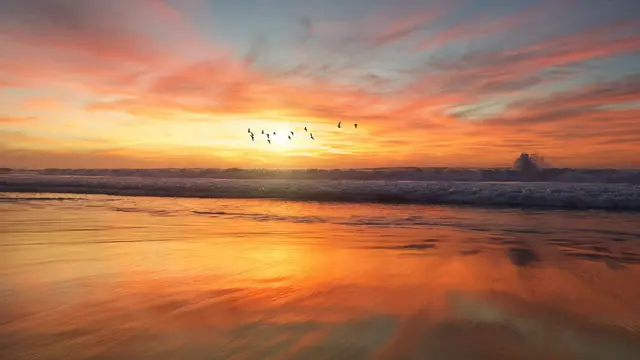 Ilustrasi senja, sunset, matahari terbenam
