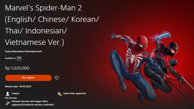 <p>Marvel's Spider-Man 2 juga akan hadirkan opsi Bahasa Indonesia untuk subtitle-nya (Tangkapan layar Playstation.com)</p>