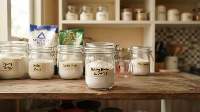 Menulis Label Tanggal Pembukaan pada Wadah Baking Powder