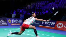 Tunggal putri Indonesia Putri Kusuma Wardani atau Putri KW kalah dari wakil Kanada Michelle Li 21-16, 11-21, dan 16-21 pada partai pertama Grup C Piala Uber 2026 di Forum Horsens, Denmark, Sabtu (25/4) malam. (foto: PBSI)