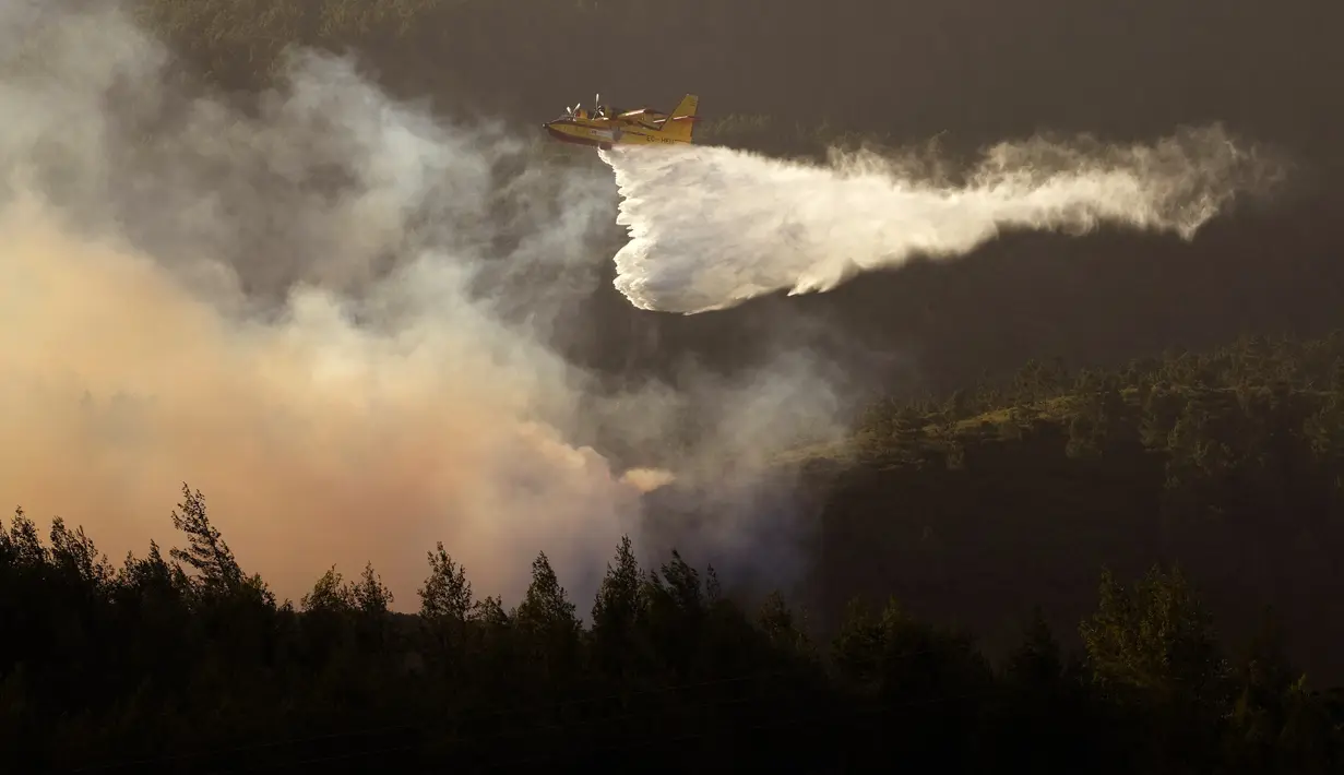 Didukung oleh 189 kendaraan, lebih dari 600 petugas pemadam kebakaran didatangkan setelah kebakaran terjadi. Pesawat pengebom air juga ikut memadamkan api, namun harus berhenti beroperasi saat malam tiba. (AP Photo/Armando Franca)