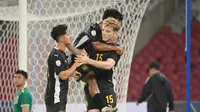 Striker Malaysia, Fergus Tierney melakukan selebrasi dingin usai mencetak gol ke gawang Timnas Brunei Darussalam dalam laga kedua Grup A Piala AFF U-23 2025, Jumat (18/7/2025). (Dok. ASEAN United FC).
