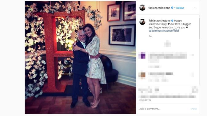 Mantan bos F1, Bernie Ecclestone dan sang istri, Fabiana Flosi. (dok. Instagram @fabianaecclestone/https://www.instagram.com/p/B8is4T-DO8x/Putu Elmira)