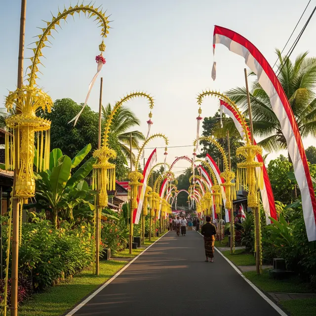 Tiang Bendera dengan Hiasan Janur (AI Generated)