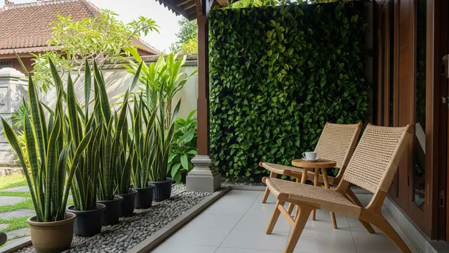 Inspirasi Teras Rumah di Kampung dengan Pohon dan Kursi Kayu (Image by Gemini AI)