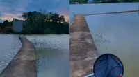 Viral Pemotor Wanita Seberangi Jembatan Sempit di Tengah Danau (Sumber: TikTok @ni_tiwicahya)