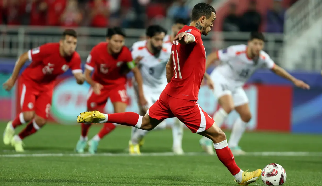 Tim Singa dari Kanaan melibas Hong Kong 3-0 guna memastikan satu jatah sebagai tim peringkat ketiga terbaik. (AP Photo/Hussein Sayed)