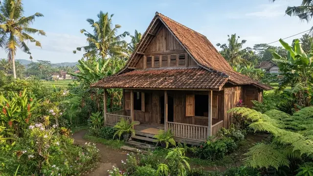 Rumah Kayu Klasik dengan Jendela Ventilasi di Atas
