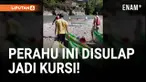 Perahu kayak yang sudah tidak layak digunakan bisa didaur ulang jadi kursi.