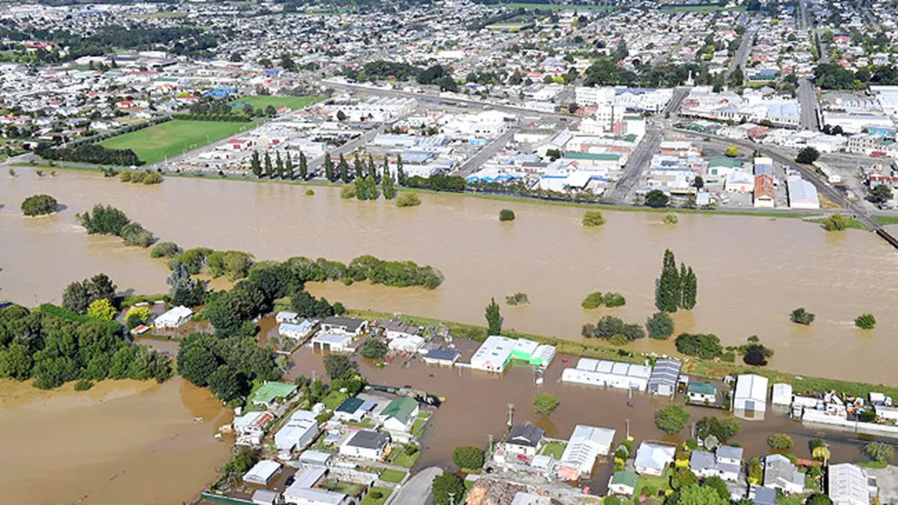 Situasi banjir dari kota Gore di Selandia Baru.