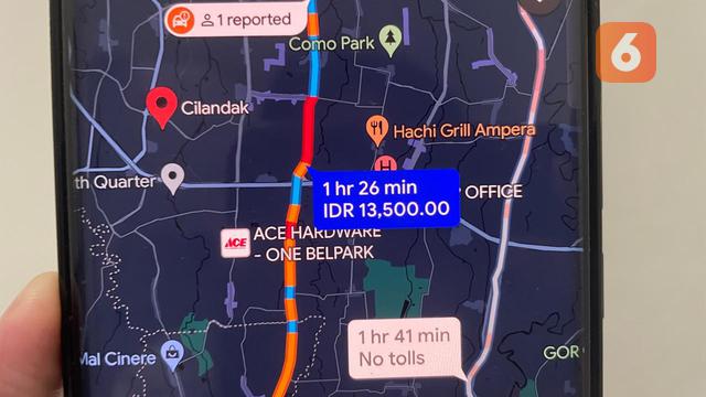 Melihat tarif tol di Google Maps